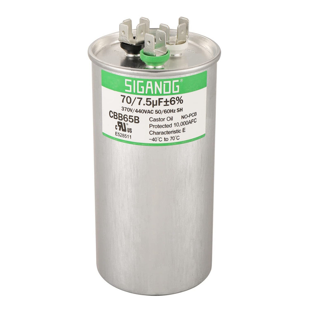 70/7.5 uF 70+7.5 MFD 370V or 440V CBB65 Dual Run Start Round Capacitor 70 7.5...