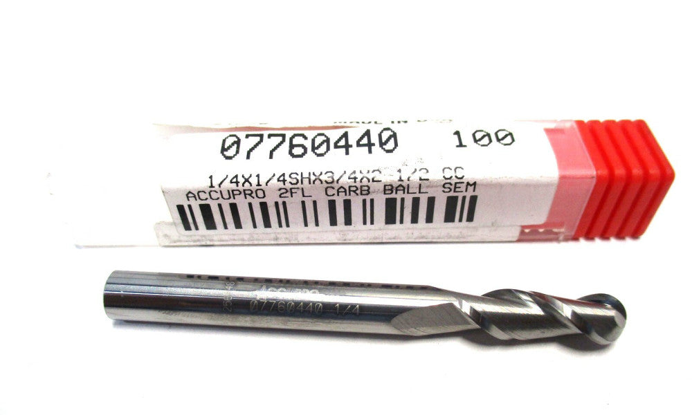 Made in USA (07760440) 1/4 x 3/4 x 2-1/2 2-Flute SE RH Carbide Ball End Mill