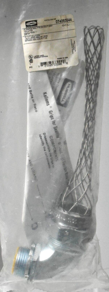 Hubbell 074093544 Liquid Tight Conduit Grip, 90 Degree, 1" Insulated with Mesh