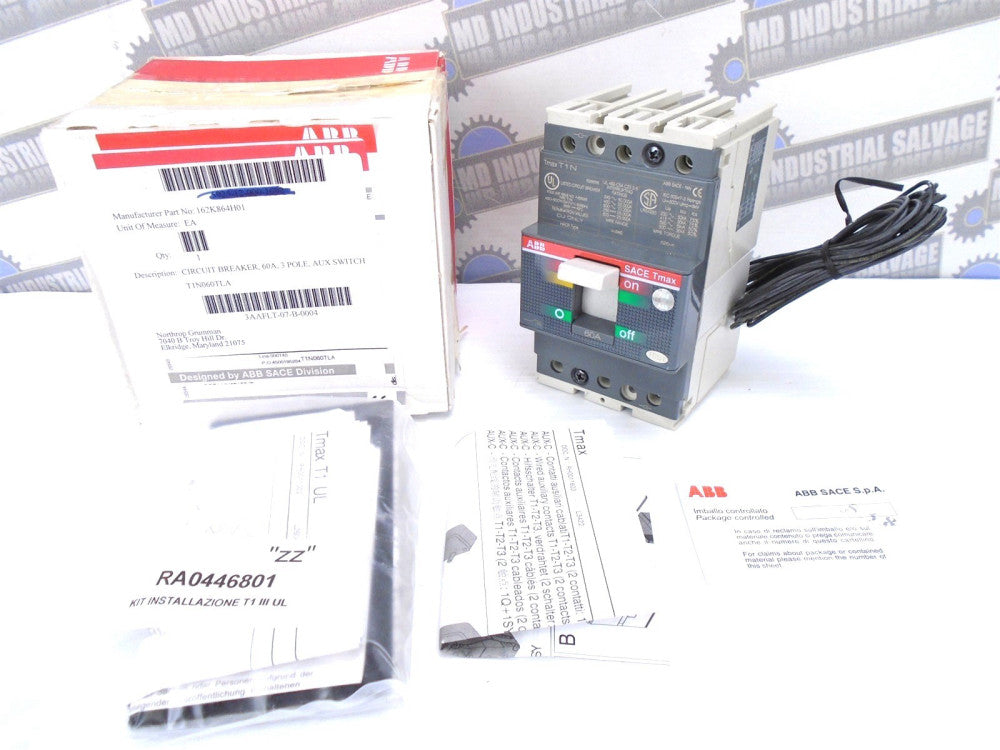 ABB - T1NQ060TLA - SACE Tmax Circuit Breaker 60A AUX Switch - 3PL - 600V Max NEW