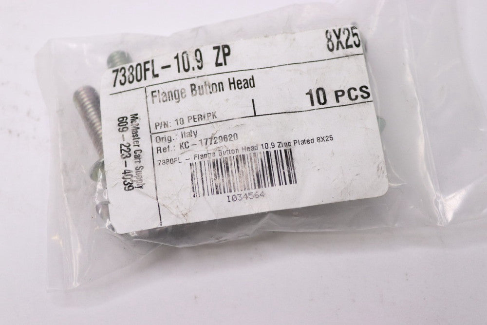 (10-Pk) Flange Button Head Cap Screw Steel Zinc Plated M8 x 25mm 7380FL