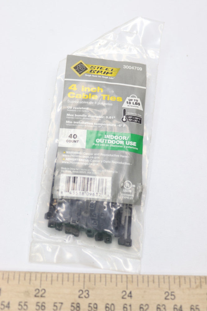 (40-Pk) Steel Grip Cable Tie Polypropelene Black #44 x 4" 3004709 