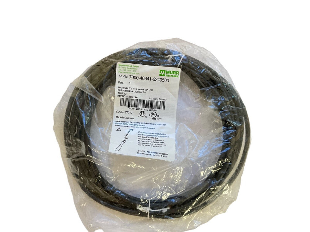 Murr Elektronik 7000-40341-6240500 M12 4-Pin Angled Male Cable 5m IP67