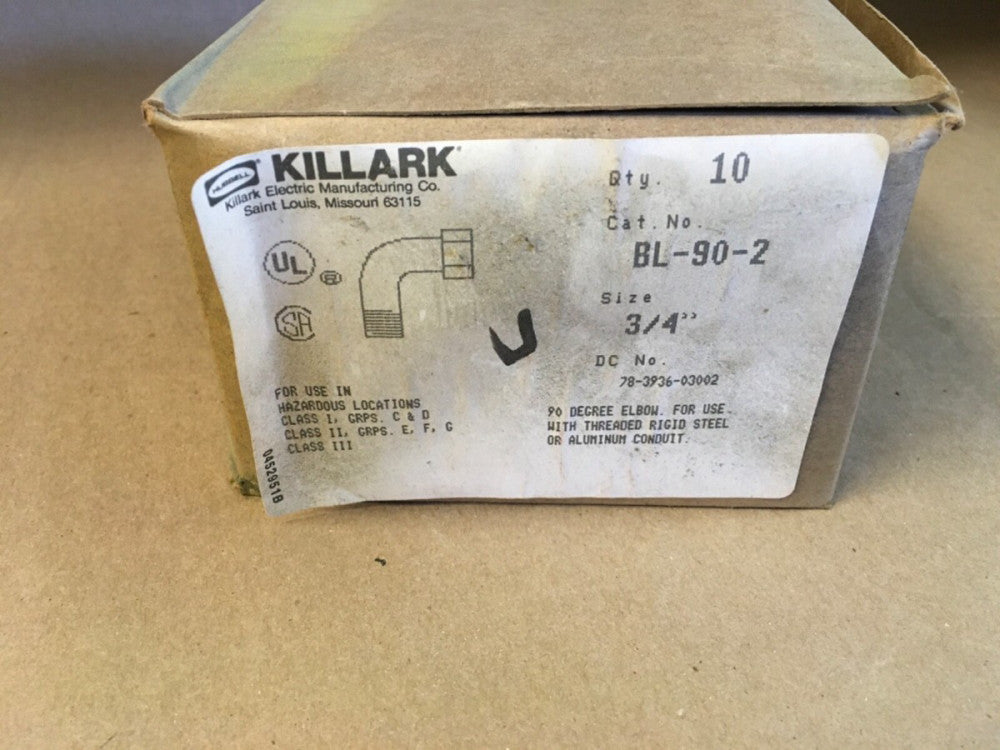 Killark BL-90-2 Aluminum 3/4" 90° Elbow, Long Radius *Box of 10*  (KB)