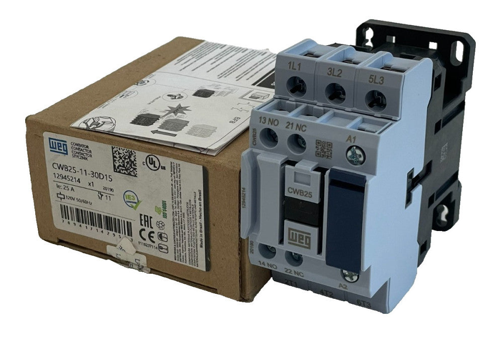 NEW WEG CWB25-11-30D15 CONTACTOR 25A CWB251130D15