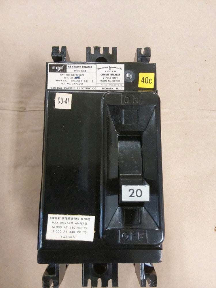 Federal Pacific NEF NEF421020 2 pole 20 amp 480v Circuit Breaker FPE...N84