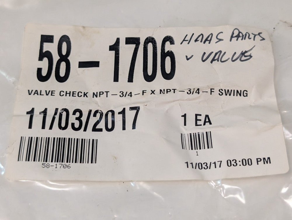 HAAS 58-1706 Valve Check NPT-3/4-FX NPT-3/4-FSWING for Non Potable Water Use