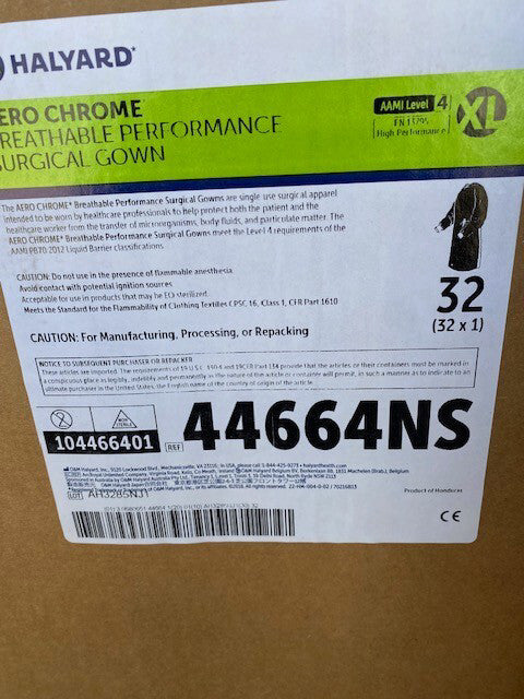 (Case of 32) 44664NS O&M Halyard Aero Chrome Surgical Gown, X-Large