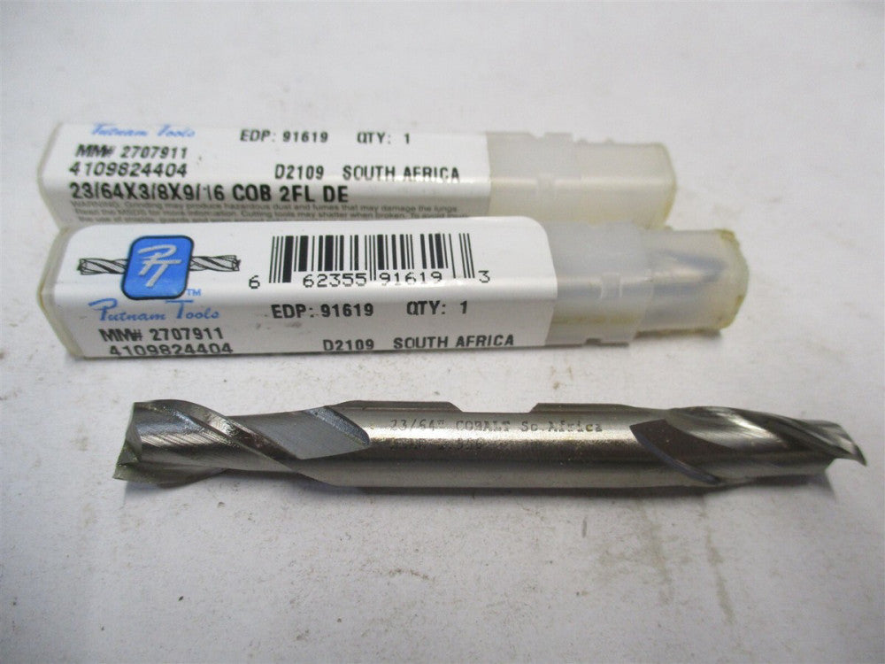 Putnam (91619) 23/64 x 3/8 x 9/16 x 3-3/16 DE 2-Flute Cobalt End Mill - 2 QTY