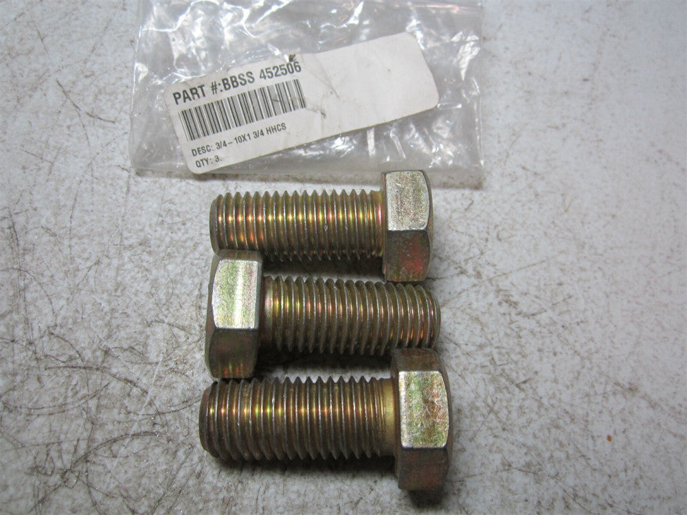 Brighton Best (452506) 3/4" - 10 Diameter 1-3/4" OAL Hex Cap Screws - Pack of 3