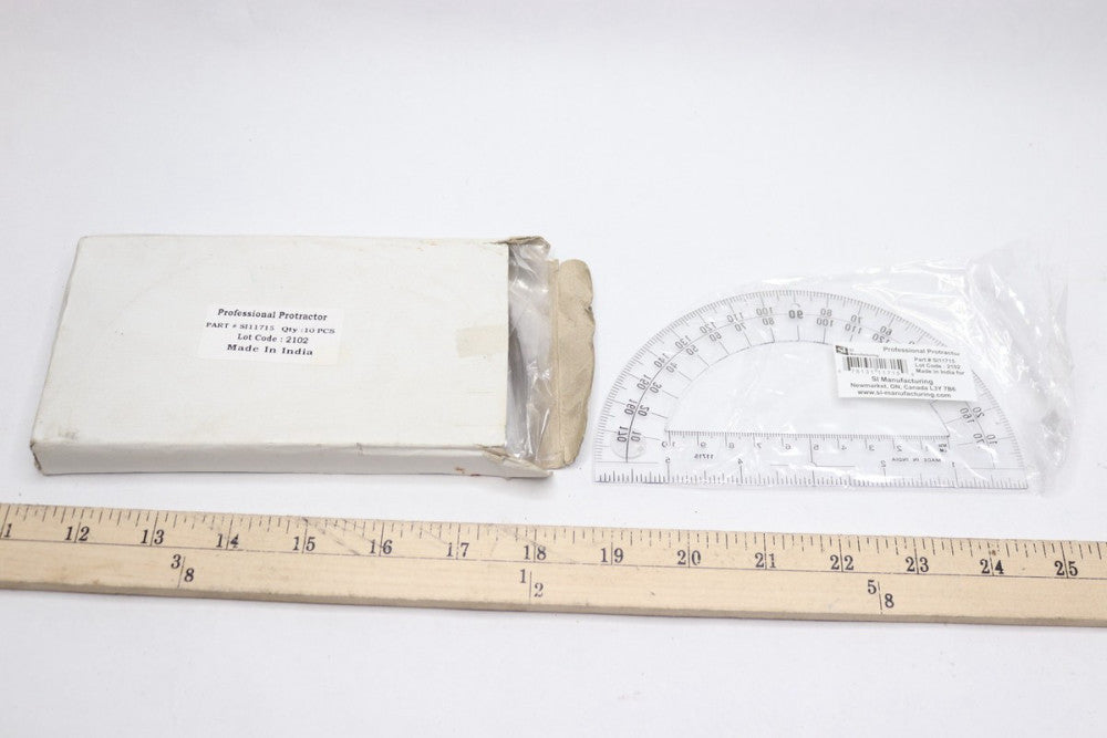 (10-Pk) âSI Manufacturing Professional Protractor Plastic Clear 180-Degree 6" 