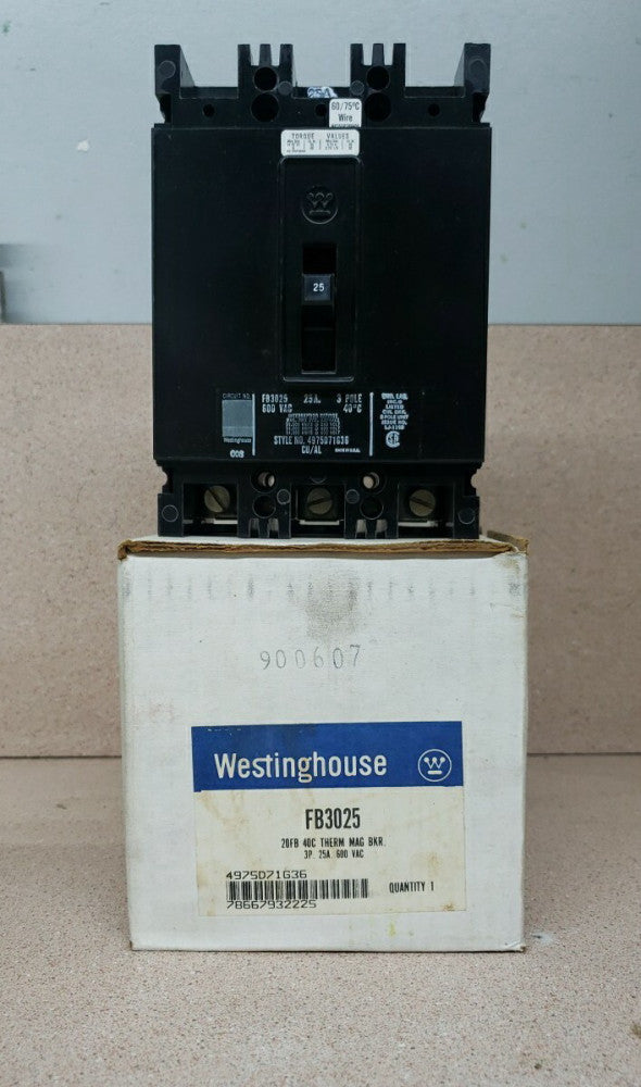 1) NEW TAKE OUT WESTINGHOUSE CUTLER HAMMER FB3025 3P 25A 600 VAC 4975D71G36