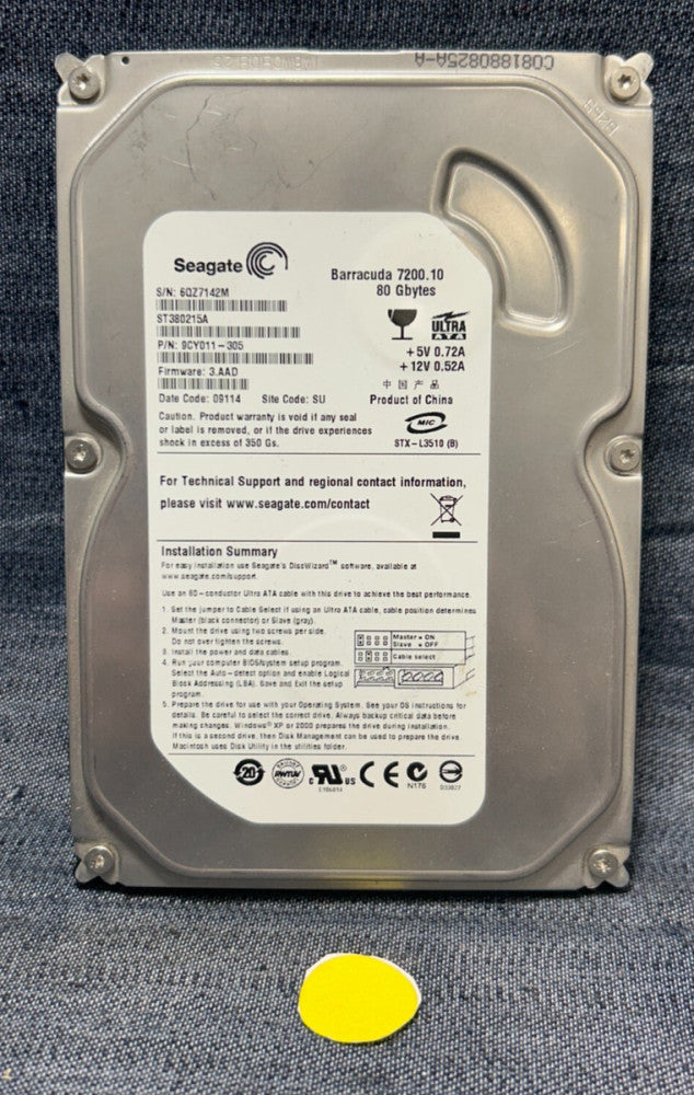SEAGATE HARD DRIVE 9CY011-305  80GB +5V 0.72A +12V 0.52A