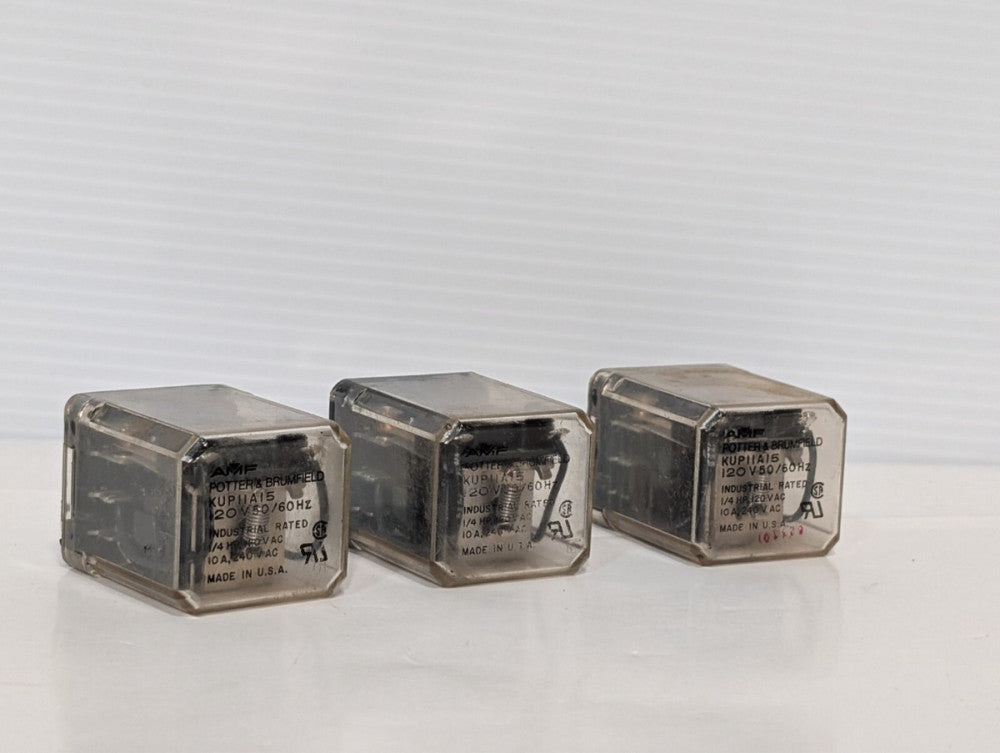 (3) Potter And Brumfield KUP-11A15 Relay KUP-11A15-120V, Industrial Rated, AMF