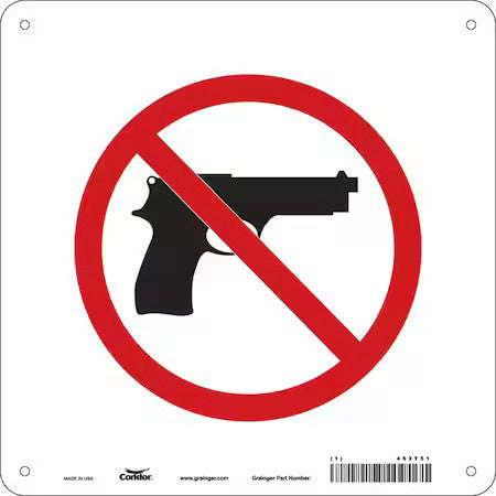 Condor 453T51 No Concealed Weapons Sign, 10 In Height, 10 In Width, Aluminum,