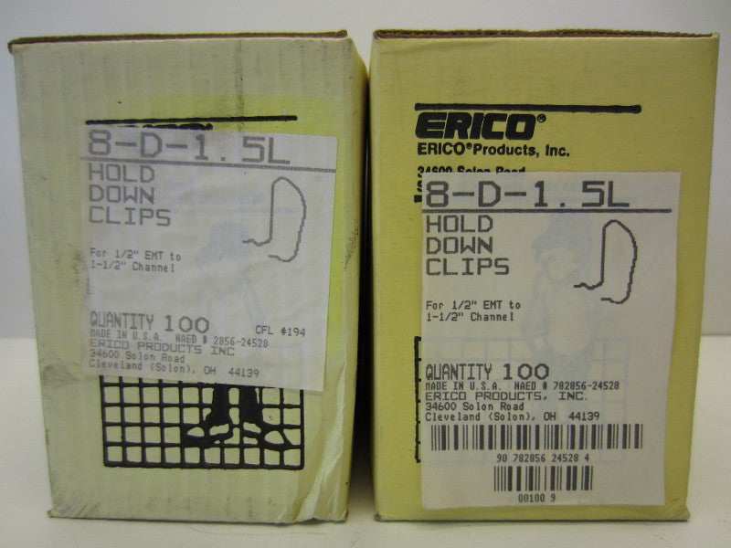 (200 pcs) Erico Caddy 8-D-1.5L Hold Down Clips for 1/2" EMT to 1/2" Channel NEW