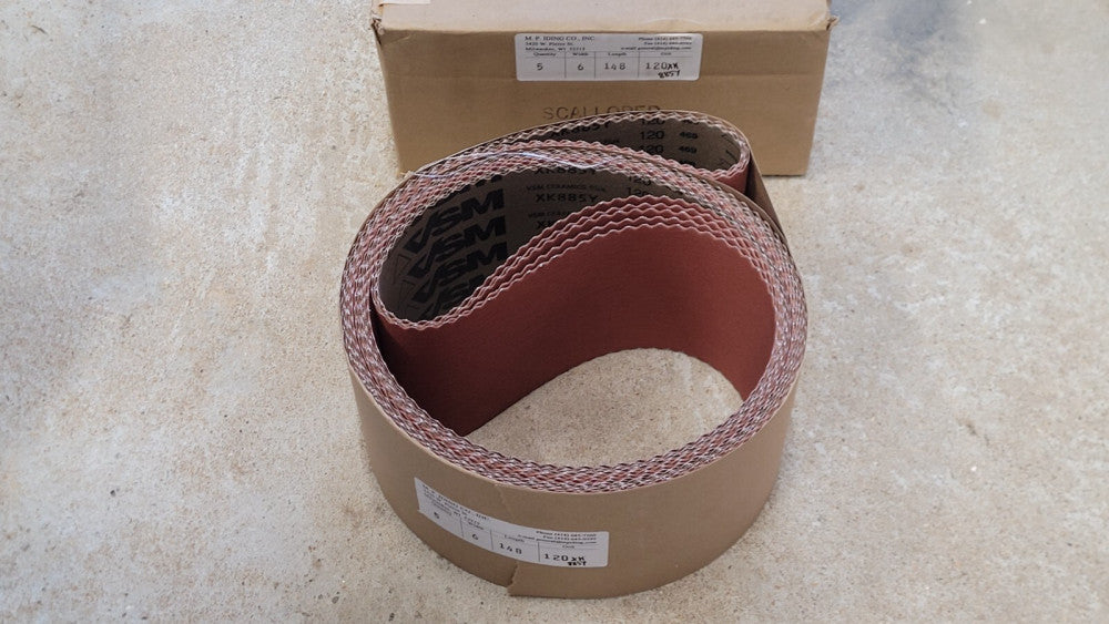 Lot of 5 VSM XK885Y 120 Grit Ceramics Plus Scalloped Edge Sanding Belts 6x148