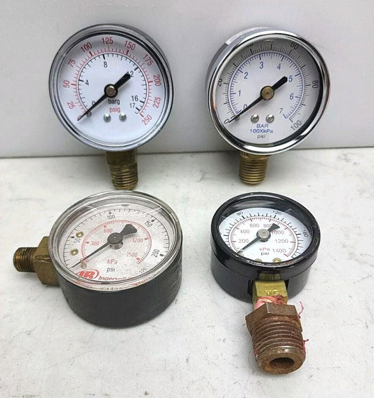 4 Pack Pneumatic Pressure Gauges Various Brands And Psi Barg kPa 3 - 2" & 1-1.5"