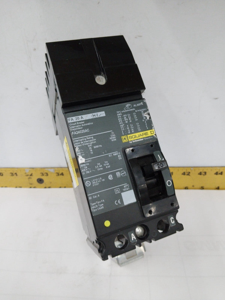 SQUARE D 20 AMP I-LINE CIRCUIT BREAKER 480 VAC / 250 VDC 2 POLE  FA24020AC