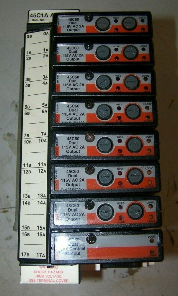 RELIANCE AUTOMATE CONTROLLER 45C1A W/ 7-45C60 & 1-45C69 OUTPUT MODULES