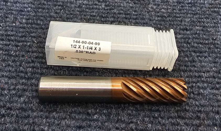 144-90-04-99 : 1/2" x 1-1/4" x 3" Carbide End Mill .030" RAD Corner Radius