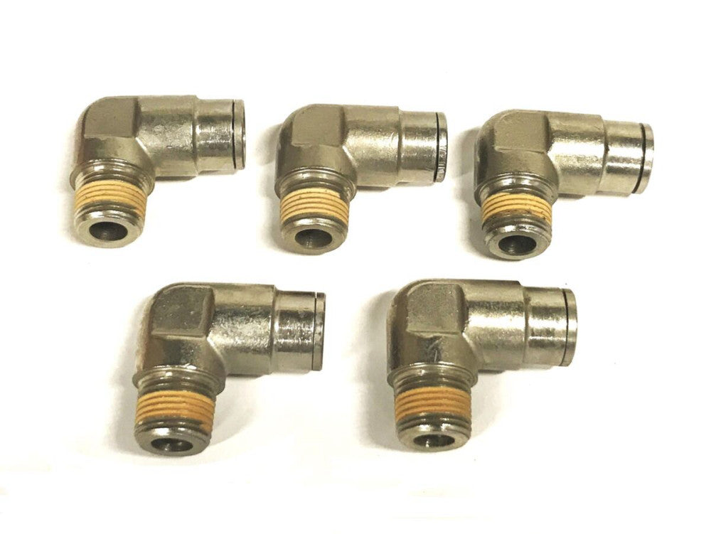 Unbranded 90 Degree 1/2 inch Push-in x 3/8 NPT Male Elbow Fitting [Lot of 5] NOS