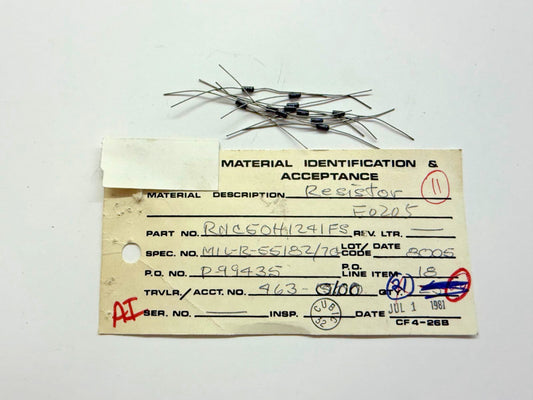 (11 PIECE LOT) RNC50H1241FS, VISHAY, RES 1.24K OHM 1/10W 1% AXIAL