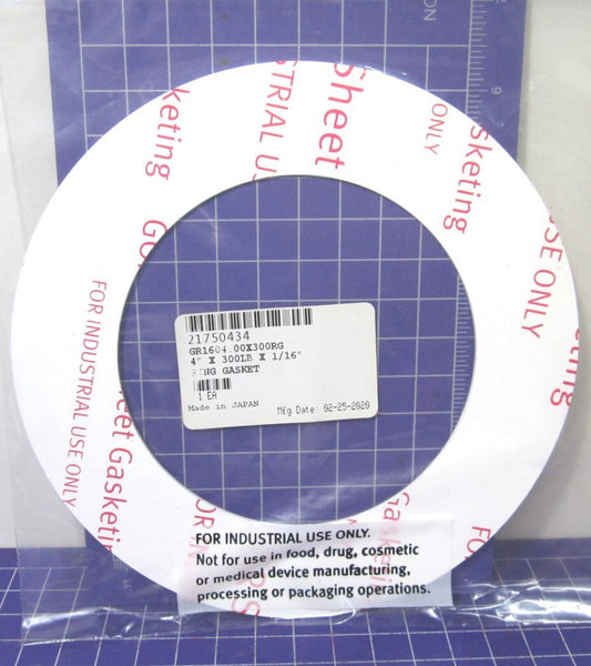4" Pipe Size 300 Lb Gore-Tex PTFE Ring Gasket 1/16" Thick, Color White