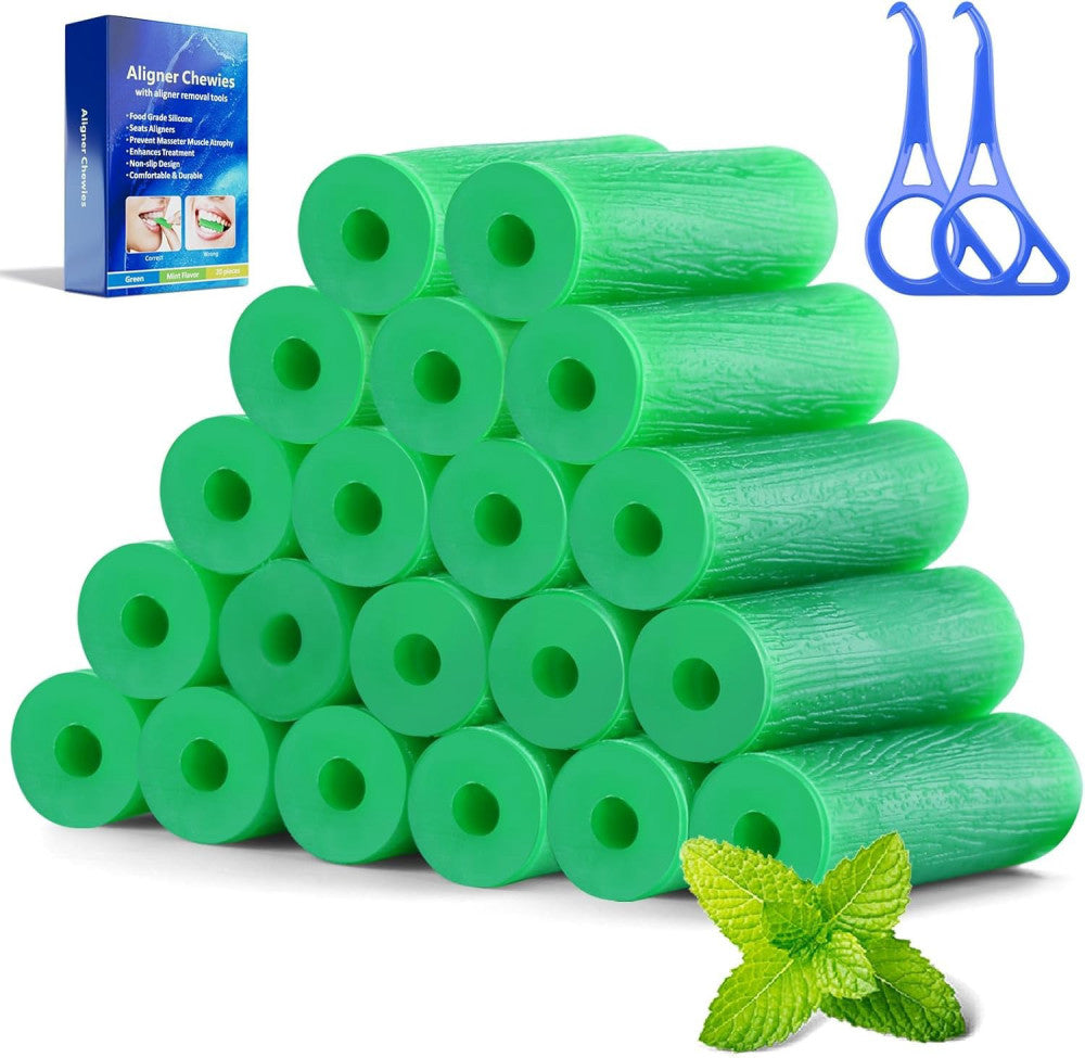 Aligner Chewies for Invisalign Aligners - Mint Scented 20Pcs and Green, Blue 