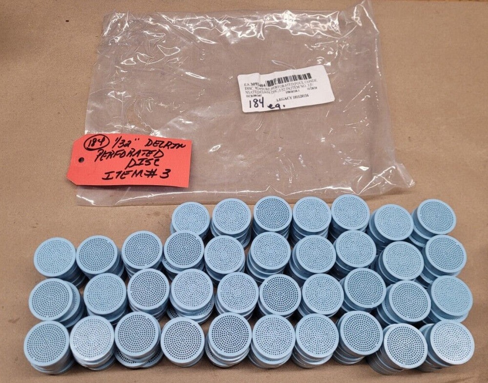 Lot of 184 S. P. Kinney 3F Blue Delrin 1/32" Holes Perforated Discs