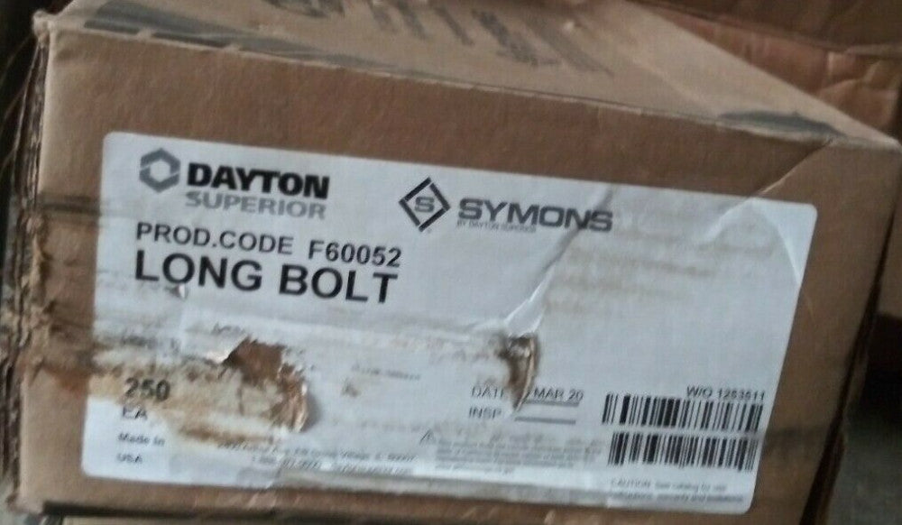 (1 CASE OF 250) DAYTON SUPERIOR LONG BOLT F60052