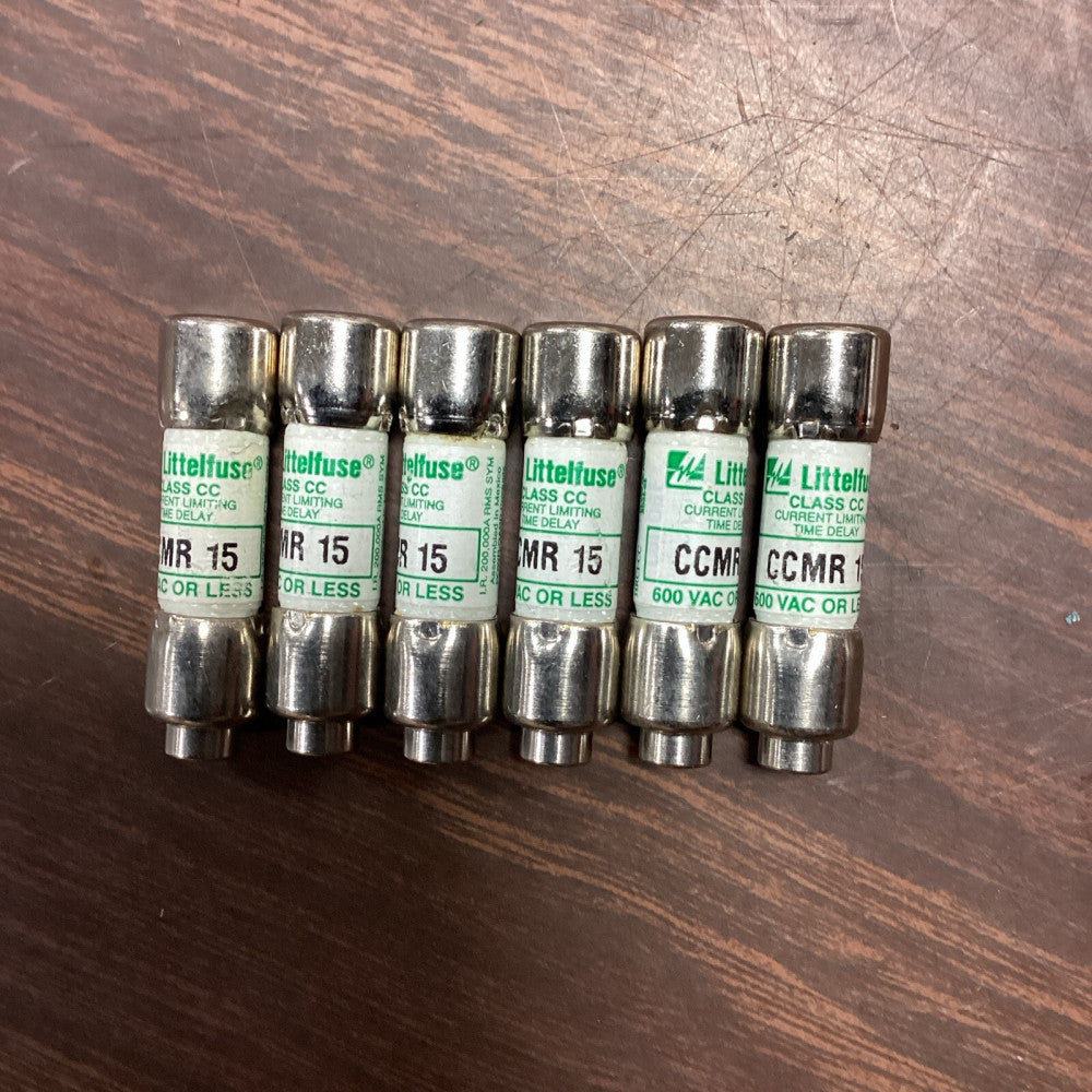 Littlefuse CCMR 15 Class C Time-Delay 15 Amp 600 Volt AC, Lot Of 6