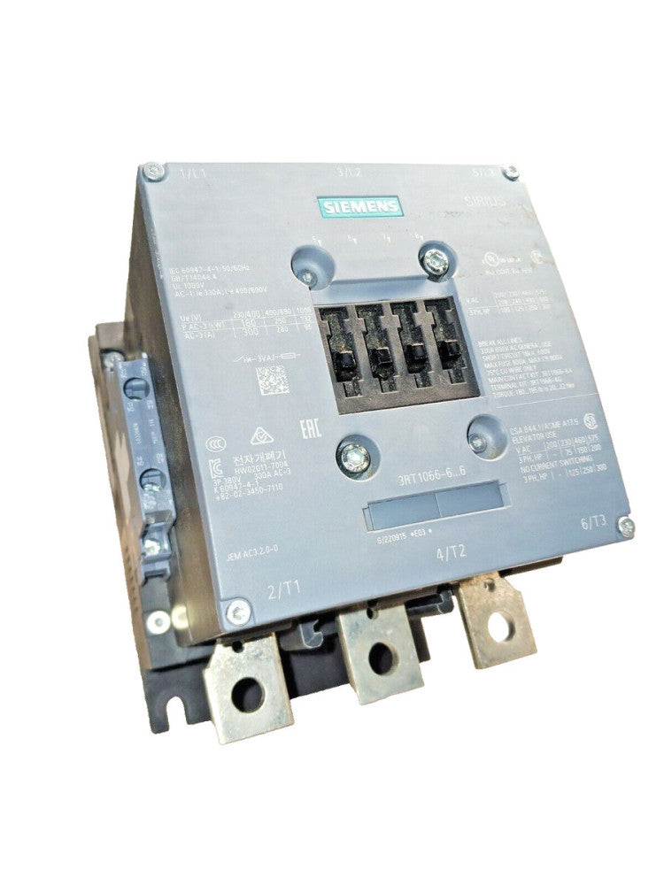 SIEMENS 330 AMP CONTACTOR 250 HP MAX COIL 200-277 VAC/VDC  3RT1066-6NP36  *FLAW*