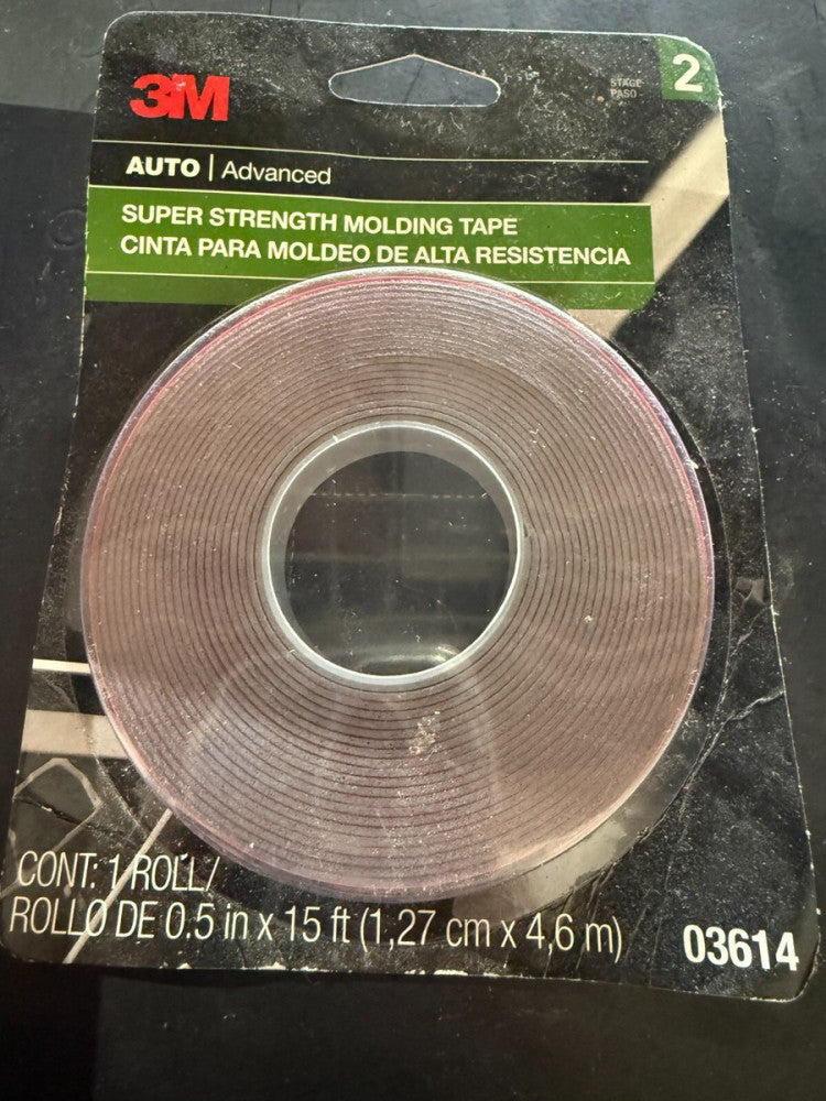 3M Auto Advanced Super Strength Molding Tape 1 Roll 03614 0.5" x 15ft Stage 2