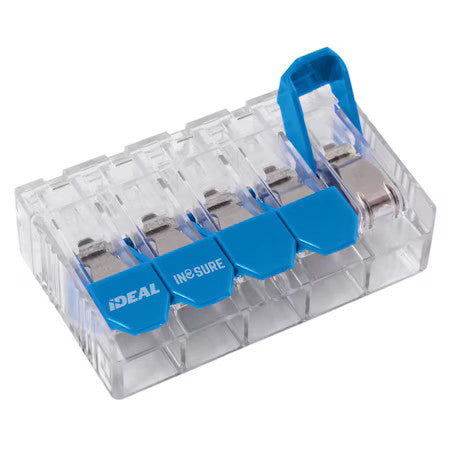 Ideal 30-15L35j Lever Wire Connector, 10 Awg Max, 5 Port, Blue, Clear, 600 V,
