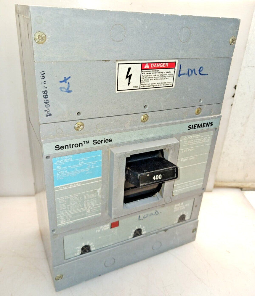 SIEMENS JXD23B400 400 AMP SENTRON CIRCUIT BREAKER 3 POLE 240 VAC 65K