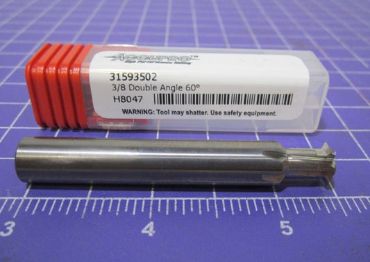 3/8" Double Angle Milling Cutter 60° Solid Carbide 0.072" Cut Width 2-1/2" OAL