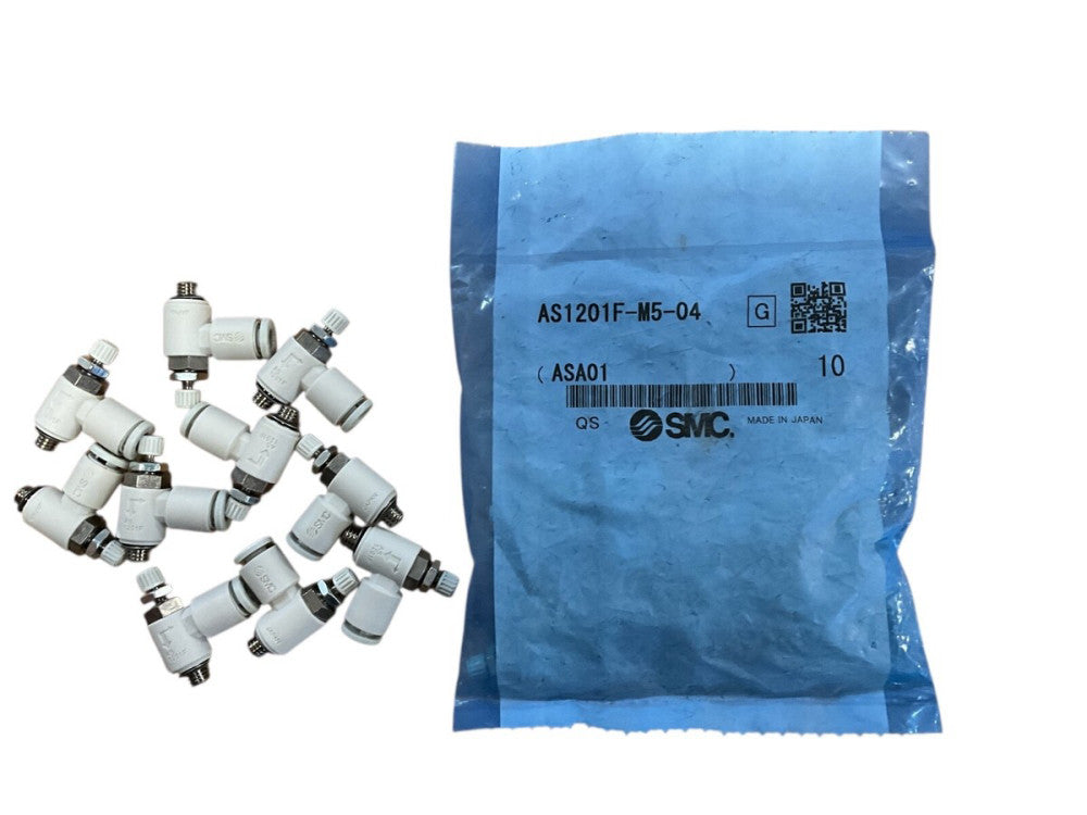 (10) SMC -AS1201F-M5-04 Speed Controller 4mm Tube x m5