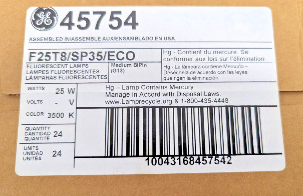 (24) GE 45754 36 Inch 25-Watt T8 G13 2150 Lumen 3500K 30,000 Hours 86 CRI [C7S1]