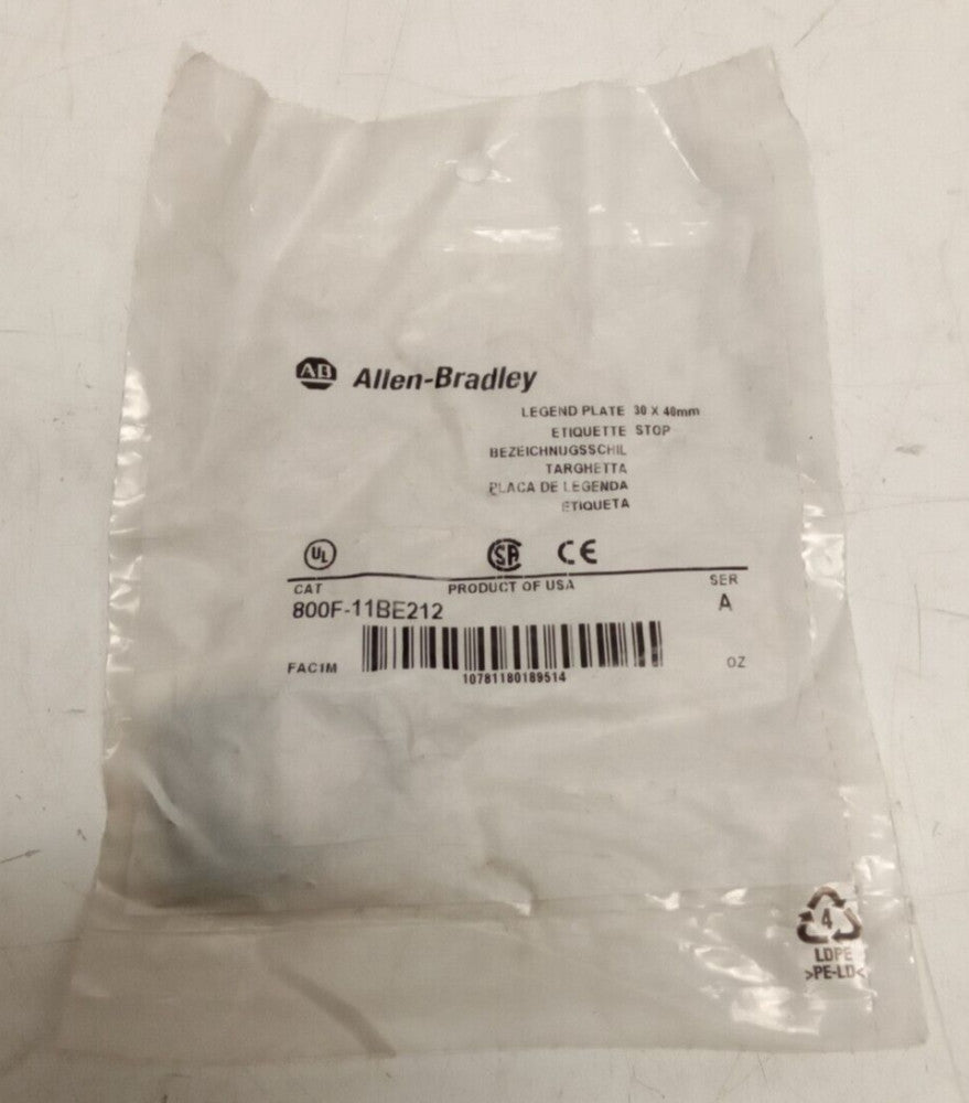 Allen-Bradley Legend Plate 30x40mm 800F-11BE212