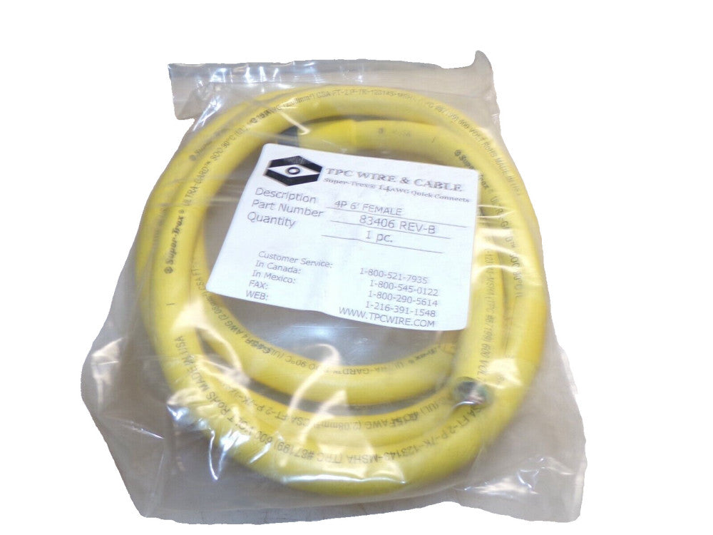 NEW TPC WIRE & CABLE 83406 FEMALE PLUG 4 PIN  6 FT  600V  14 AWG 
