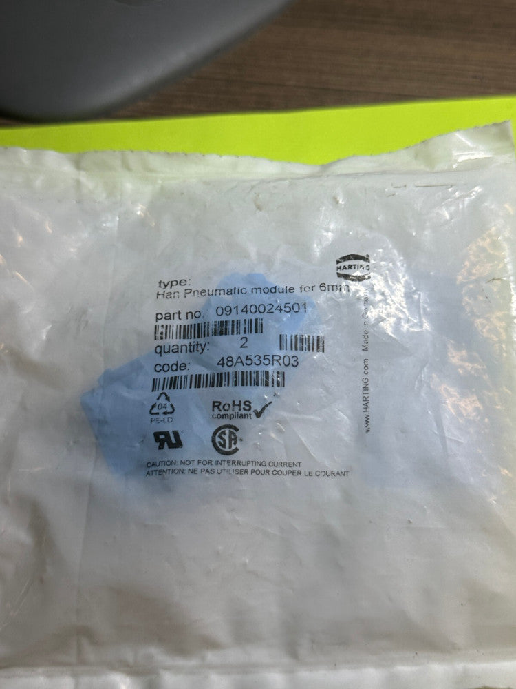 Harting 09140024501 Han Pneumatic Module for 6mm (Bag of 2) New Factory Sealed