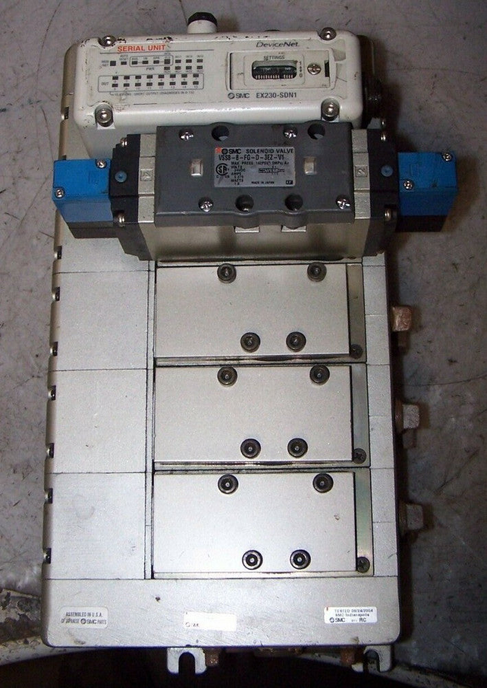 SMC 5 BANK MANIFOLD W/ 1 SOLENOID VALVES VSS8-8-FG-D-3EZ-V1 24 VDC COIL