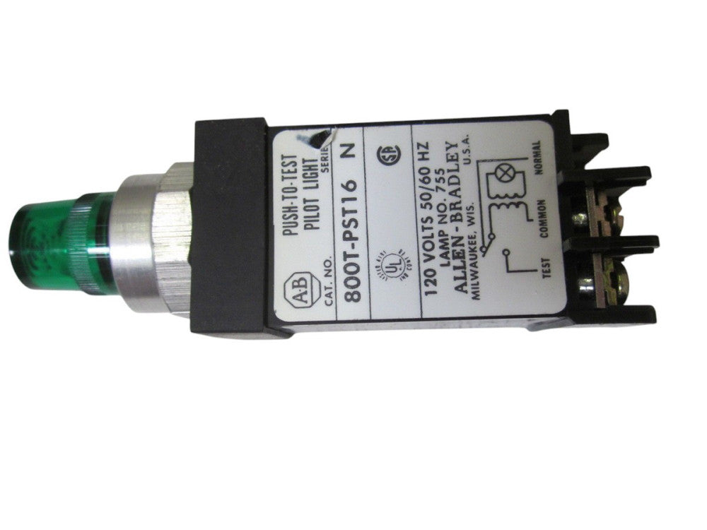 ALLEN BRADLEY 800T-PST16 SER. N GREEN PUSH TO TEST PILOT LIGHT NSNP