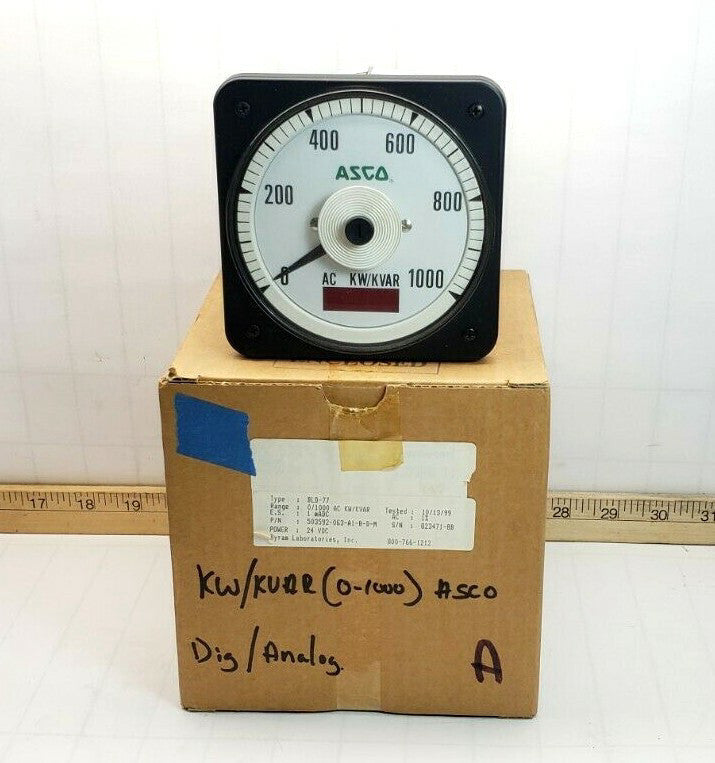 NEW ASCO TYPE BLD-77 KILOWATT METER 0-1000 AC KW/KVAR 24 VDC 503592-063-A1-B-D-M