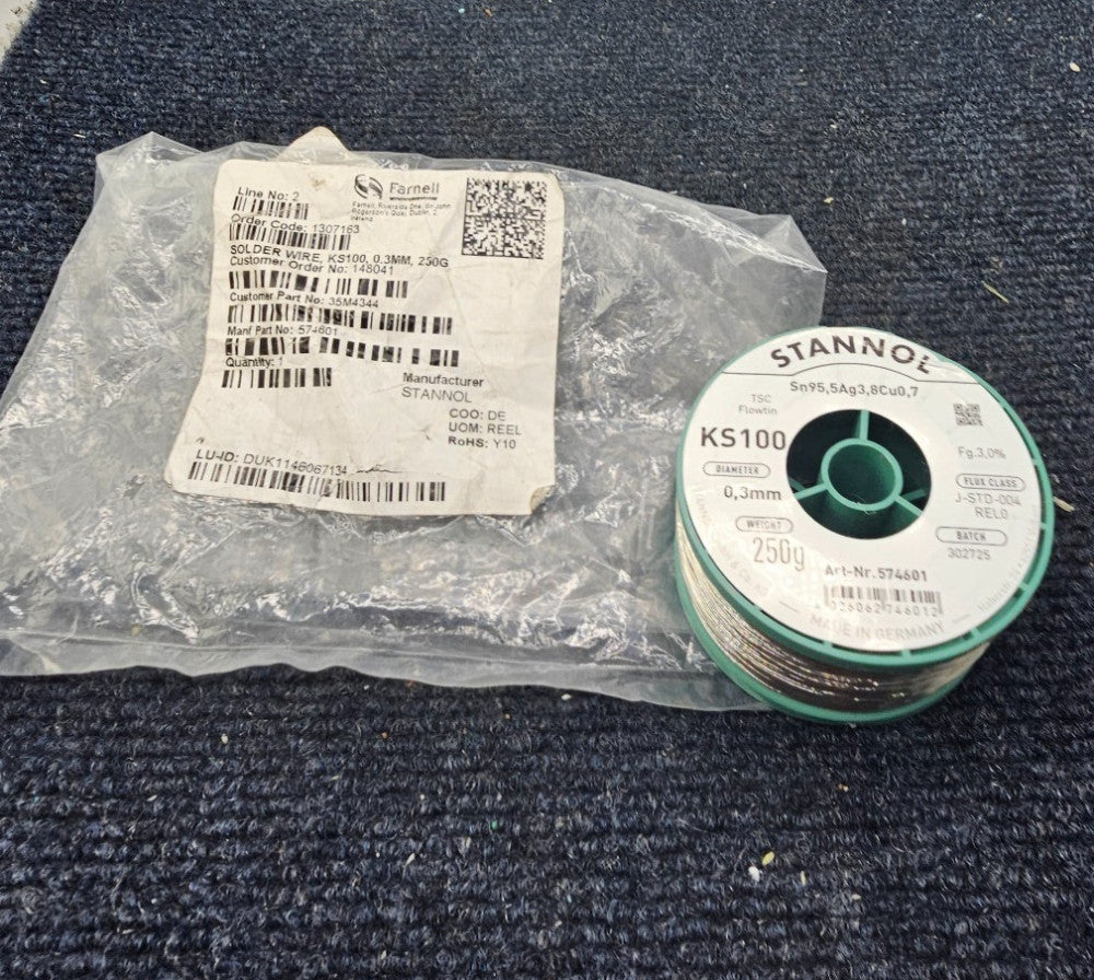 STANNOL 574601: SOLDER WIRE, KS100, 0.3MM, 250G