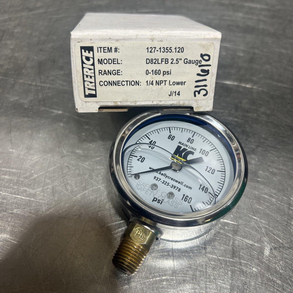 Trerice 127-1355.120 D82LFB 2.5 Gauge 0-160 Psi 1/4 NPT Lower Nos Surplus