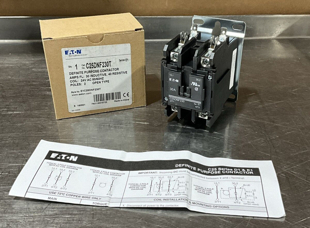 Eaton C25DNF230T Definite Purpose Contactors 24VAC 50/60Hz 2 Pole