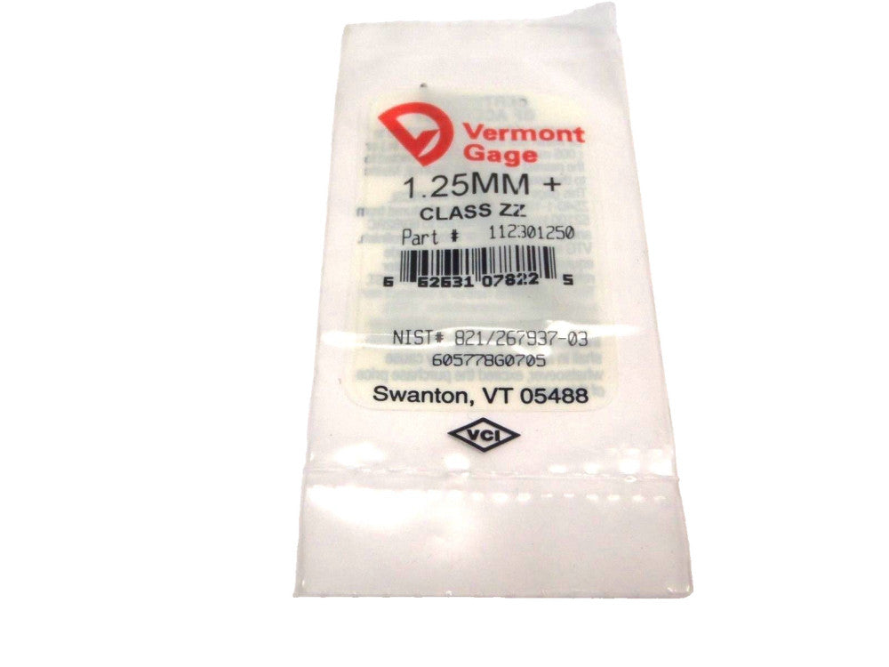Vermont Gage 112301250 1.25mm+ Class ZZ Pin Gage