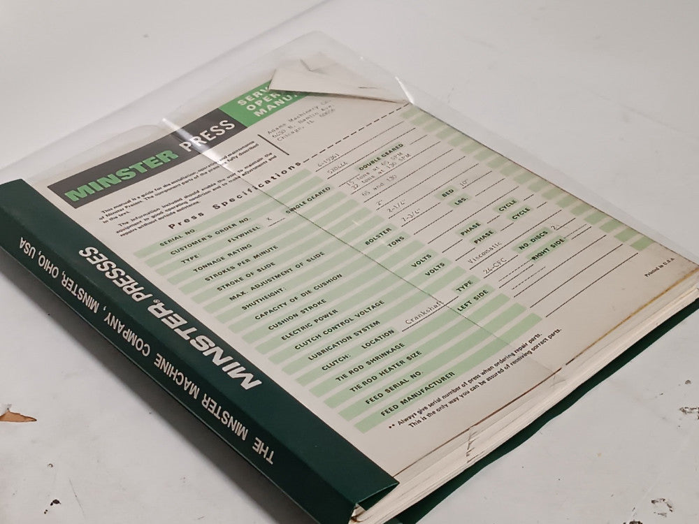 Minster OBI (Open Back Inclinable) Operator & Safety Manuals 805A, 202D & 1009